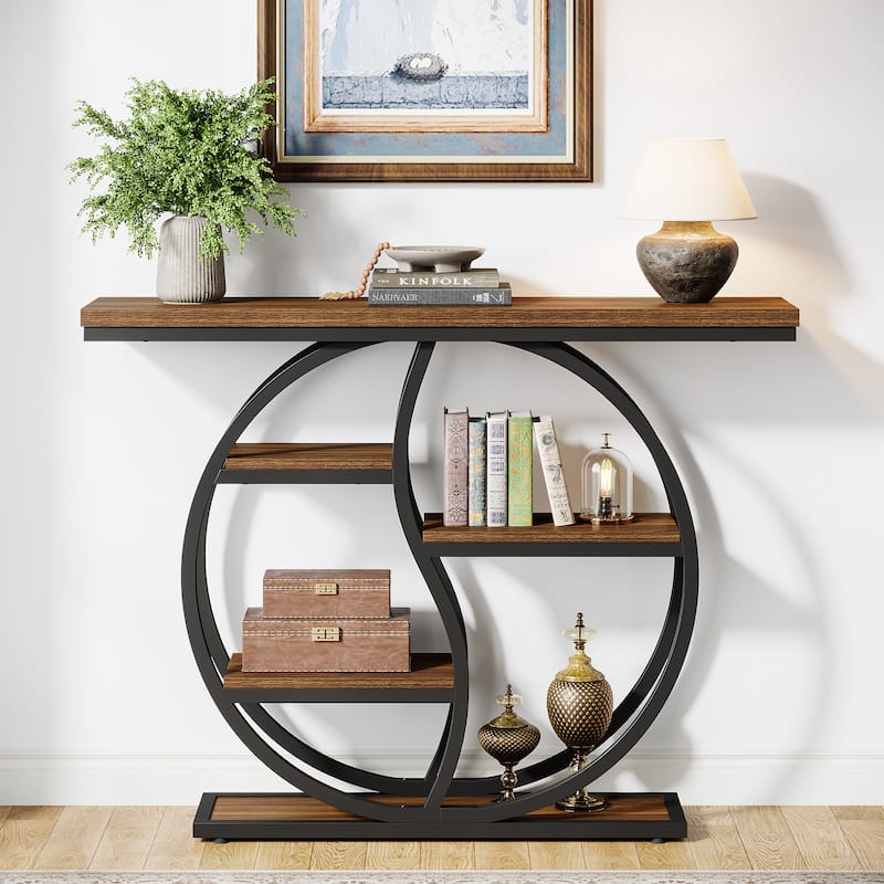 47.24" Entryway Table Wood Accent Tables with Metal Frame - Brown