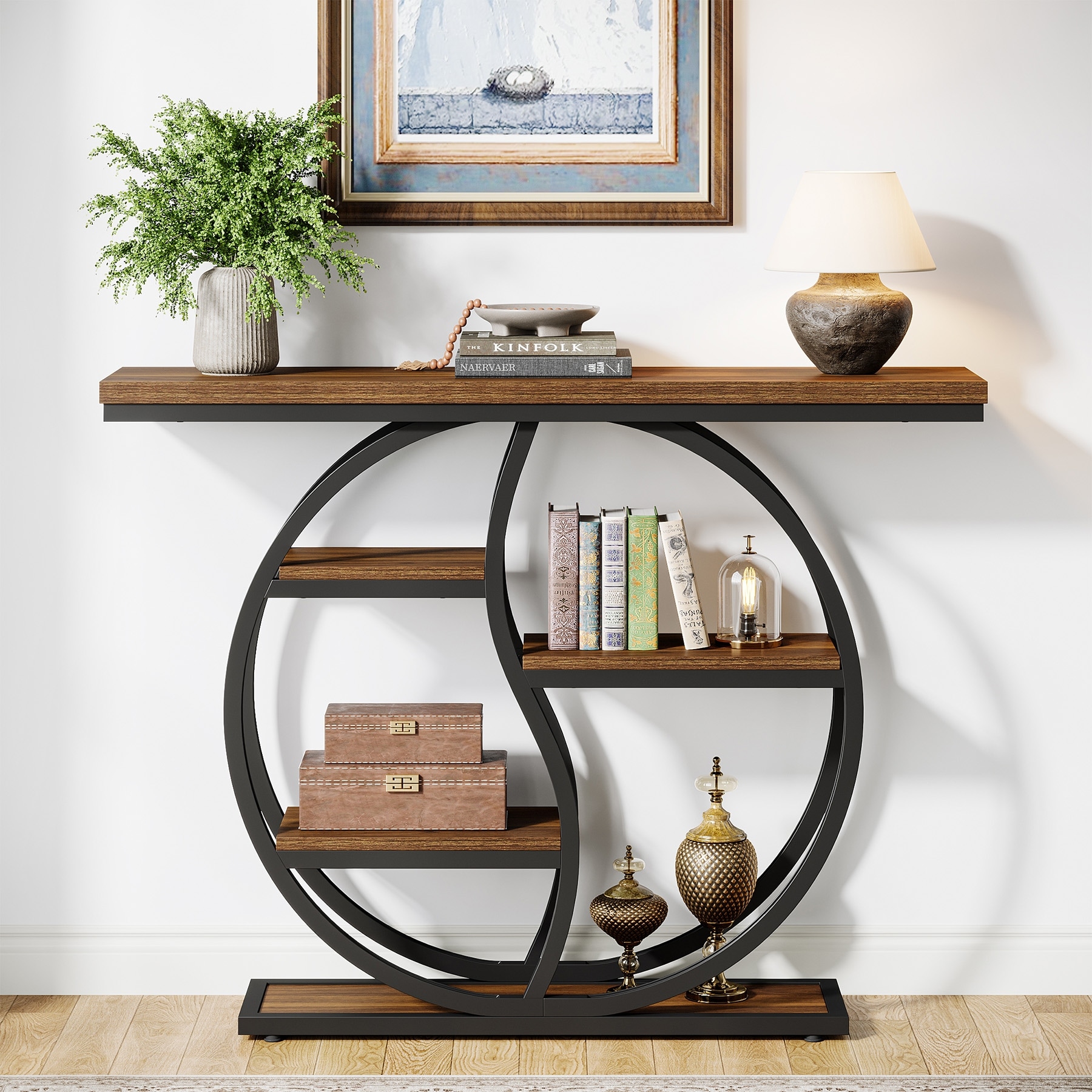 47.24" Entryway Table Wood Accent Tables with Metal Frame