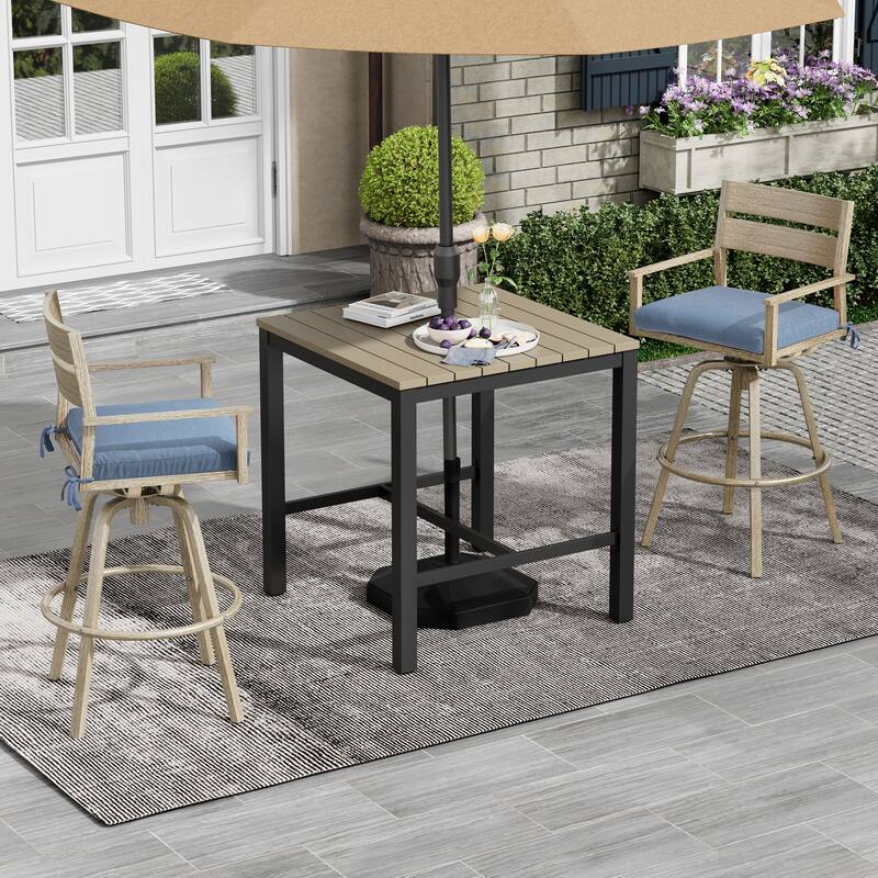 Outdoor Indoor Aluminum Patio Bar Stools Swivel Dining Chairs with Sunbrella Cushions - SpectrumDenim - 2-Piece