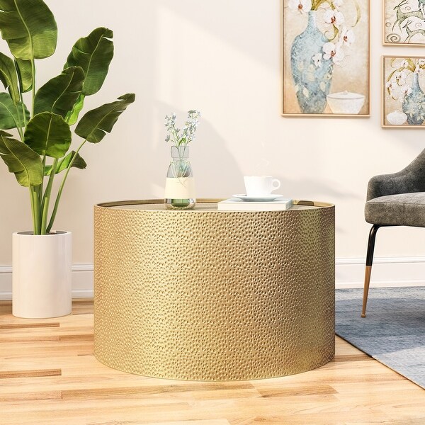 Handcrafted Hammer Pattern Coffee Table Modern iron Cocktail Table Cylindrical Low Table Living Room Metal Side Table Bed Bath Beyond 41216558
