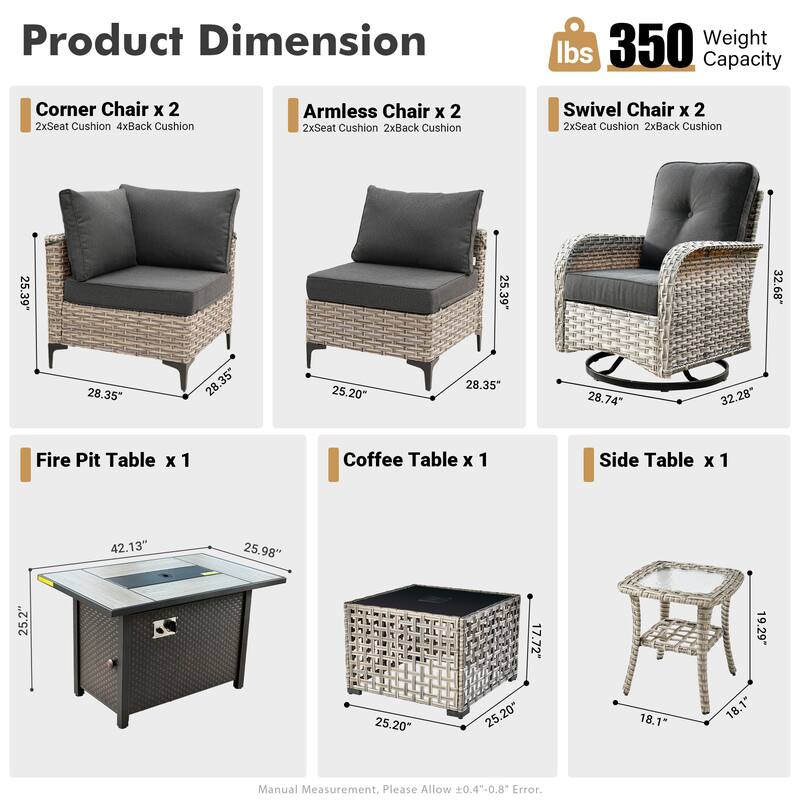 XIZZI 9-piece Patio Furniture Outdoor Wicker Chair Set with Fire Table