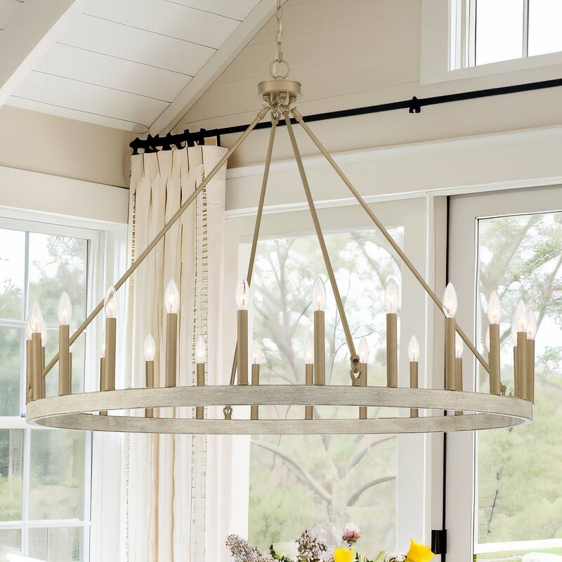 Acroma 24-light 47In Modern Farmhouse Large Wagon Wheel Chandelier - French Ash