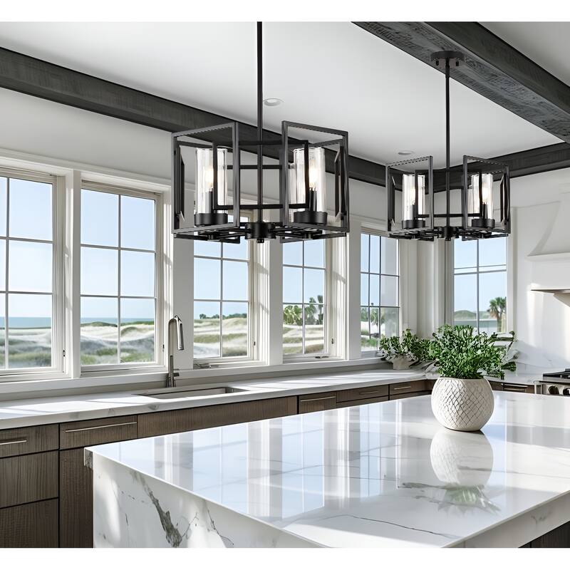 4-Light Geometric Simple Lantern Marco Pendant Lamp or Semi Flush Mount