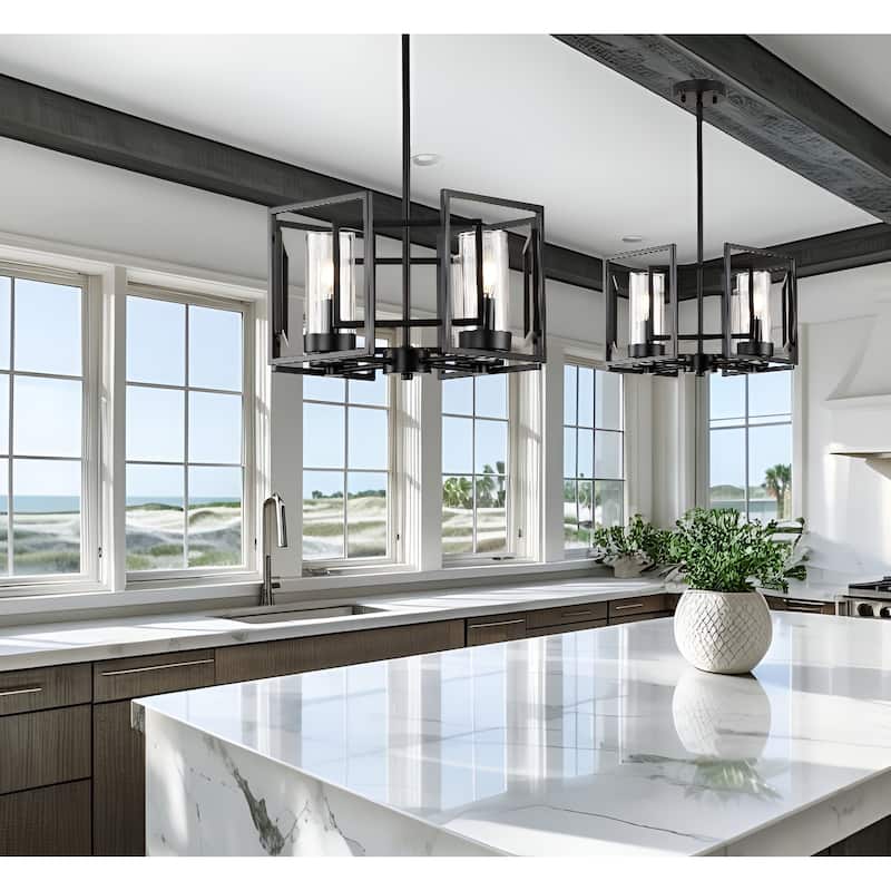 4-Light Geometric Simple Lantern Marco Pendant Lamp or Semi Flush Mount