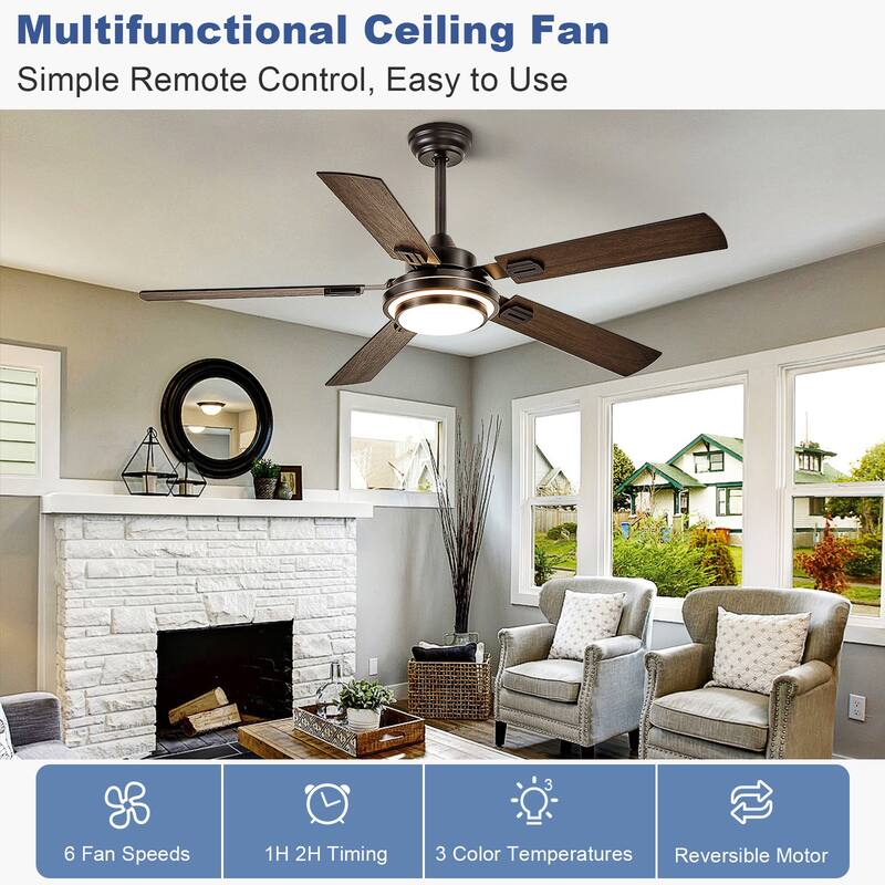 42-52Inch Ceiling Fan with Light: with 5 Blades Dual Finish Reversible - with Remote Control for Living Room Outdoor Patios