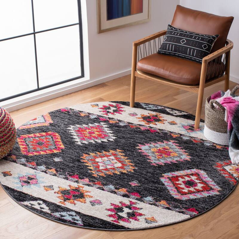 SAFAVIEH Adirondack Jonne Moroccan Boho Rug - 6' Round - Black/Red