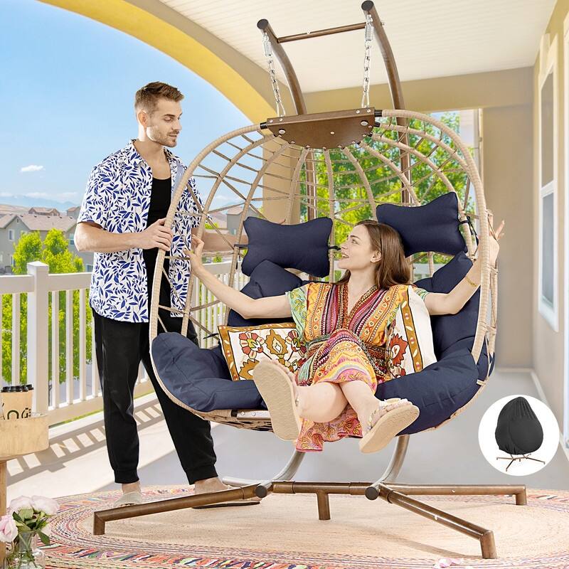 FINCATI Outdoor Oversized Double Egg Chair Swing, 700 lbs Double Egg Chair Outdoor, 2 Person Egg Chair Swing, Hanging Egg Chair