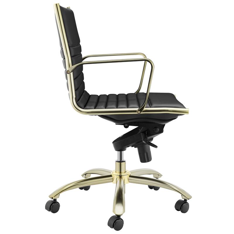 Black and Gold Steel and Faux Leather Adjustable Swivel Rolling Conference Office Chair - 23.43' X '38' X '22.05