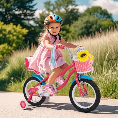 Girls Bike with Basket Doll Seat Training Wheels Ages 3 to 8