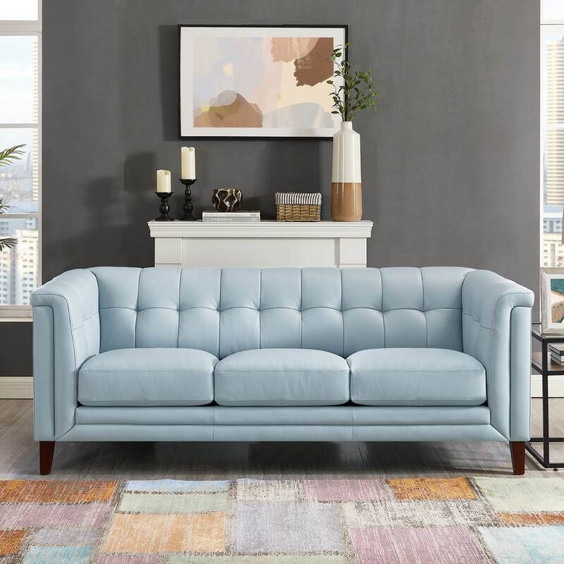 Hydeline Arvo Top Grain Leather Sofa and Loveseat Set with Feather, Memory Foam and Springs