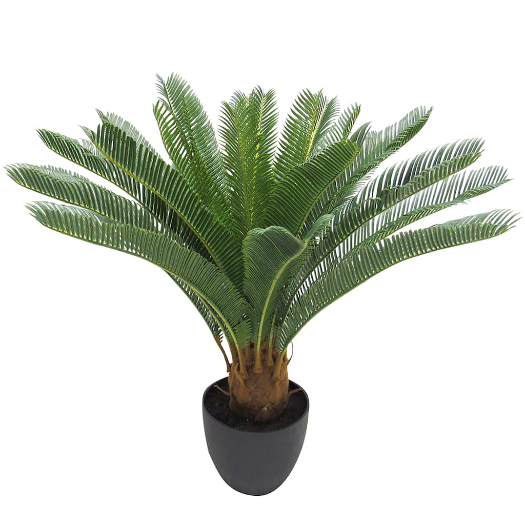 28in Artificial Sago Cycas Palm Tree Tropical Plant in Black Pot - 28" H x 31" W x 31" DP