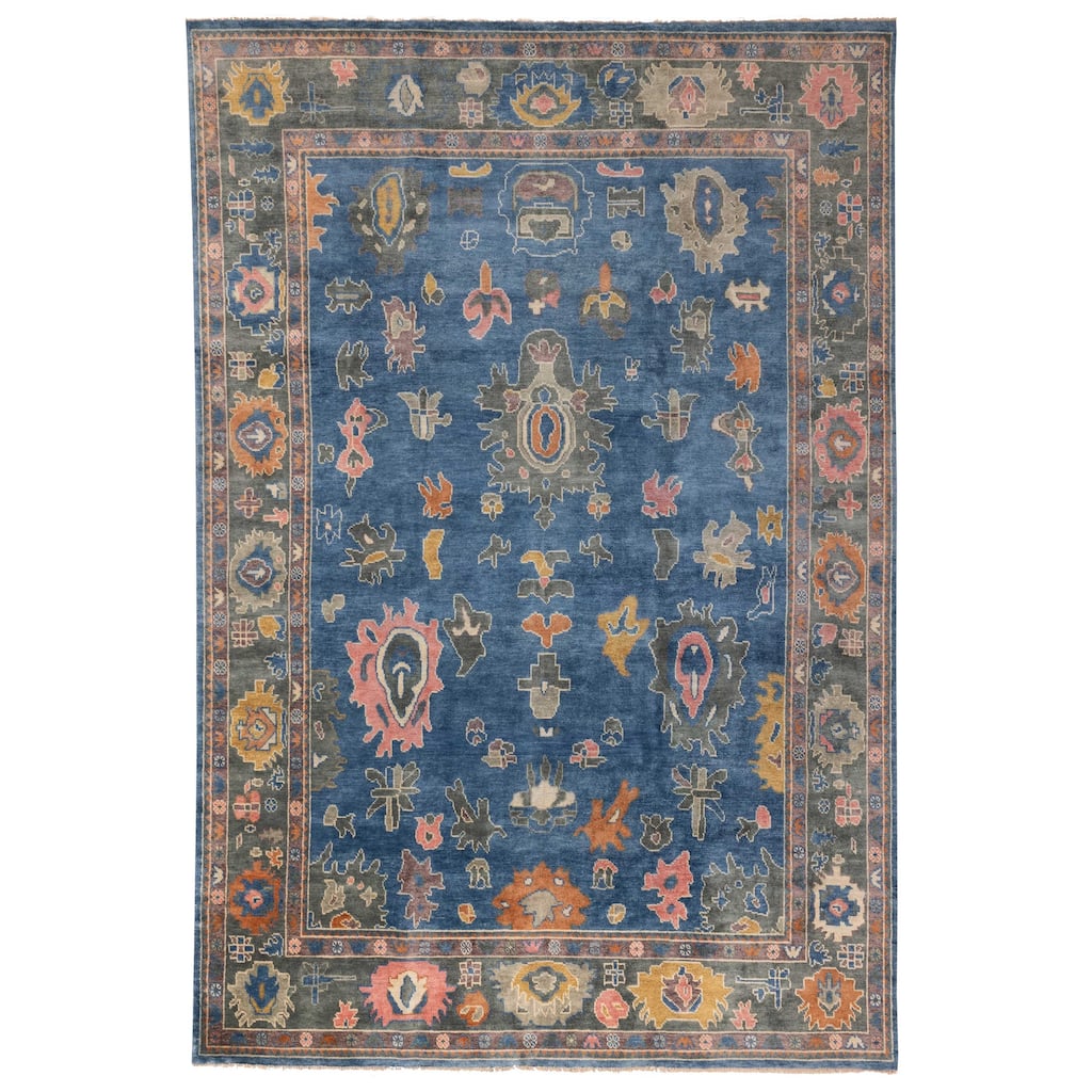 ECARPETGALLERY Hand-knotted Modern Oushak Dark Blue Wool Rug - 9'11 x 14'0