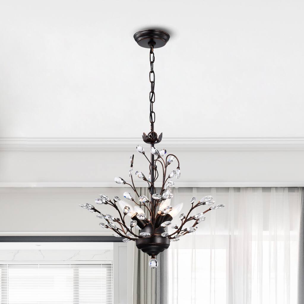 Holly 4-light Antique Copper Crystal Leaves Chandelier - 18.1 inches wide x 58 inches high