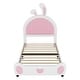 preview thumbnail 20 of 22, Twin Size Upholstered Bed Frame with Rabbit-Shaped Headboard, Cute Cartoon Faux Leather Platform Bed w/ Bed End Storage Pocket