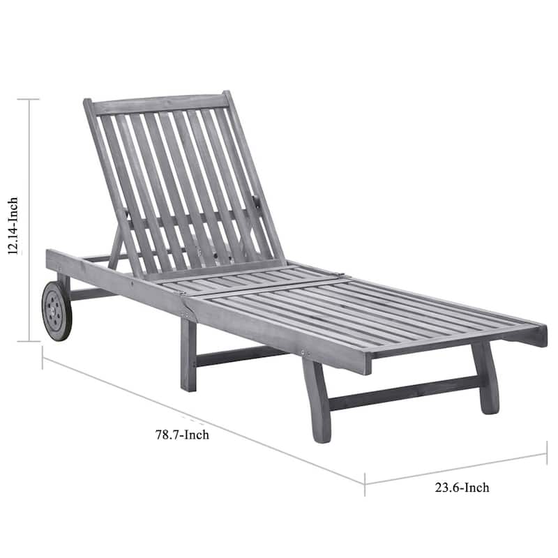 Outdoor Sun Lounger, Gray Acacia Wood, Ivory Fabric Cushion, 78 Inch