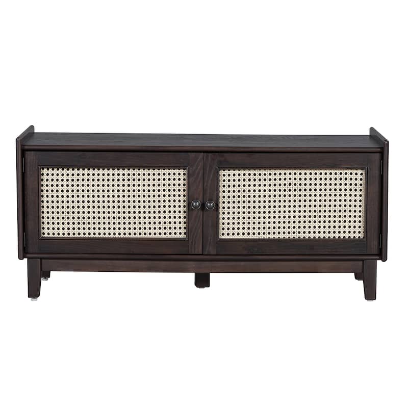 Boho Rattan Shoe Storage with Washable Cushion & Adjustable Shelves by Harper&Bright Designs