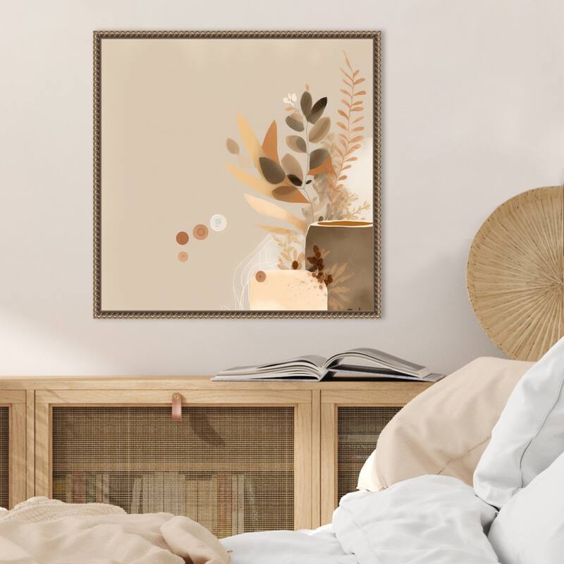 Abstract Earthy Tones by Bella Eve Framed Canvas Wall Art Print - Sylvie Beaded Gold