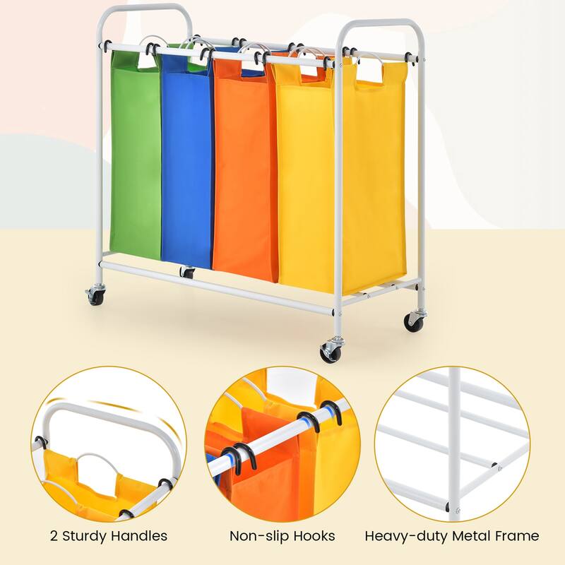Costway 4 Bag Laundry Sorter Cart Clothes Hamper Storage Organizer - See Details