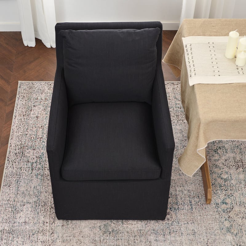KINWELL 25" Performance Fabric Upholstered Rolling Dining Armchair