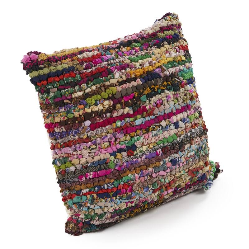 26" Rainbow Abstract Rag Floor Pillow Cover