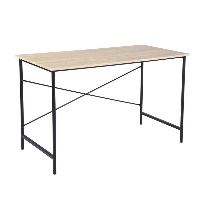 Modern 48 Inch Computer Desk for Home Office Brown Black MDF Wood Table with H-Frame Base