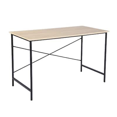 Modern 48 Inch Computer Desk for Home Office Brown Black MDF Wood Table with H-Frame Base