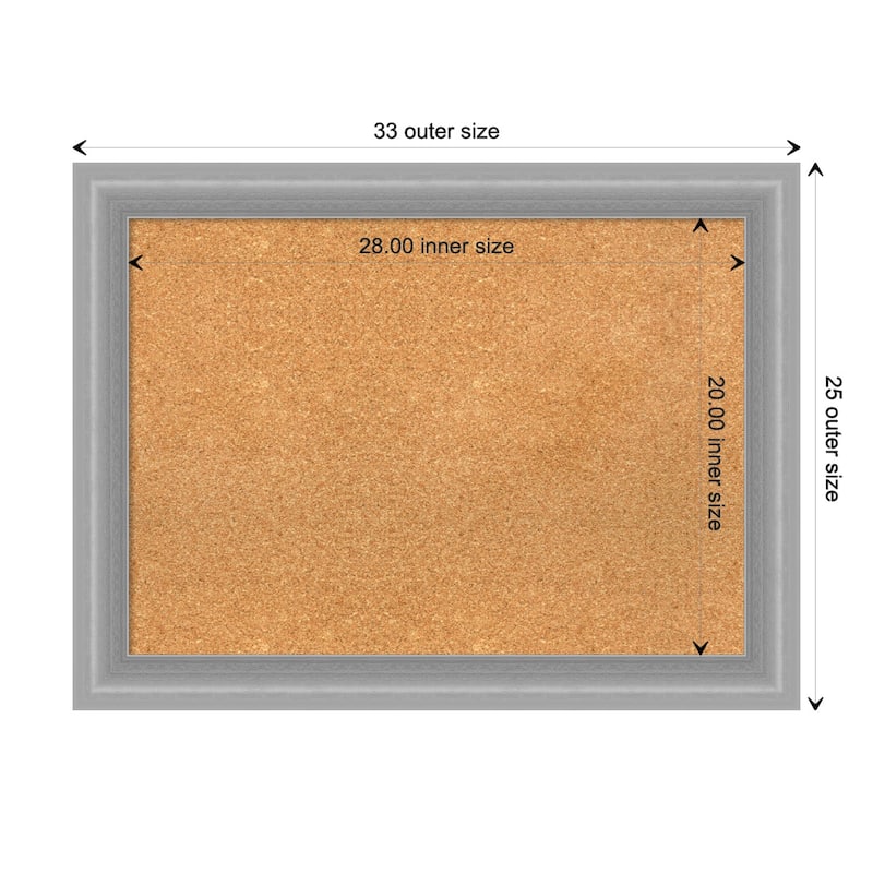 Peak Polished Nickel Narrow Framed Natural Corkboard Bulletin Board - Board Size 28x20