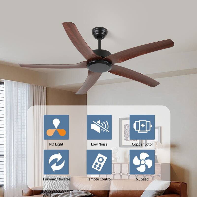 52" Ceiling Fan NO light, 5 Reversible ABS Blades, with 6 Speeds Reversible DC Motor,Low Profile Ceiling Fan with no light