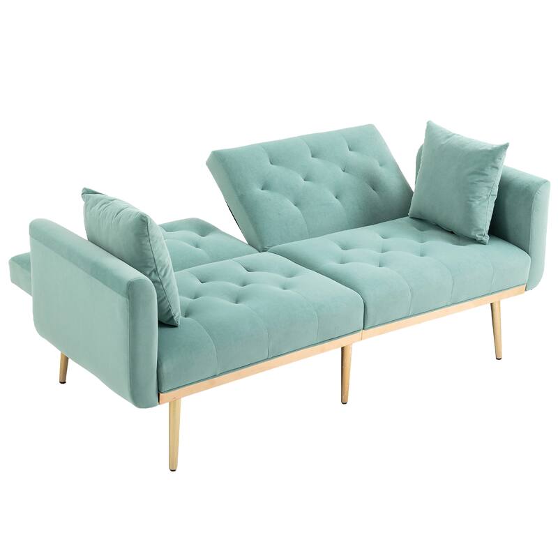 65.35" Velvet Futon Sofa Bed with Adjustable Backrest