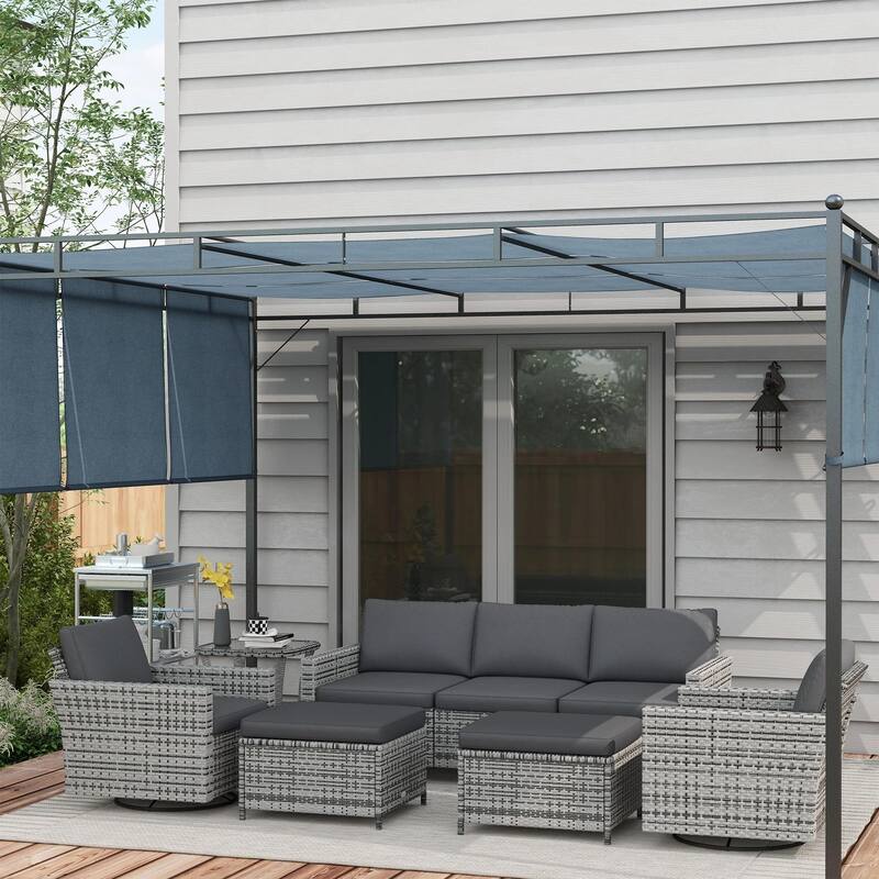 6PCS PE Rattan Patio Set, Swivel Rocking Sofa Side Table,Weatherproof - Mixed Grey