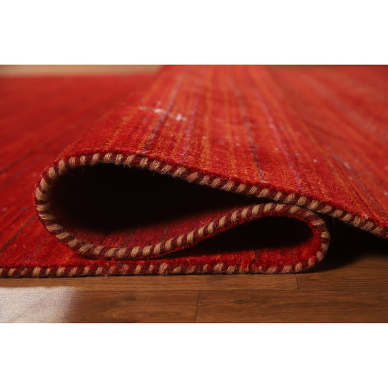 Hand Knotted Oriental 100% Wool Carpet Tribal Tribal Red Gabbeh Area Rug - 9' 5'' X 8' 1''