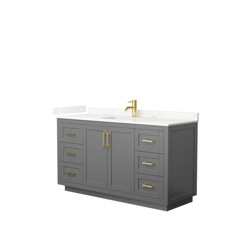 Miranda 60-inch Single Vanity, Quartz Top - Dark Gray, Gold Trim, Giotto Quartz Top