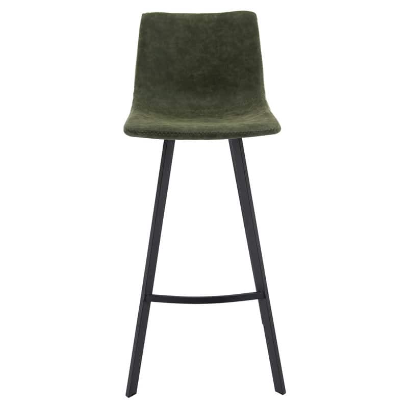 Elland Modern Upholstered Leather Bar Stool with Stainless Steel Legs, Curve Padded Seat, Built-in Footrest, and Plastic Glides