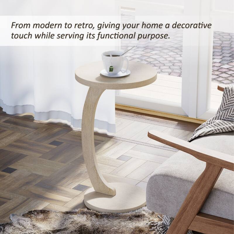 COZAYH C Shaped Round End Table for Couch Small Place, Space Saver Side Table for Sofa, Living Room, Bedside Area, Walnut