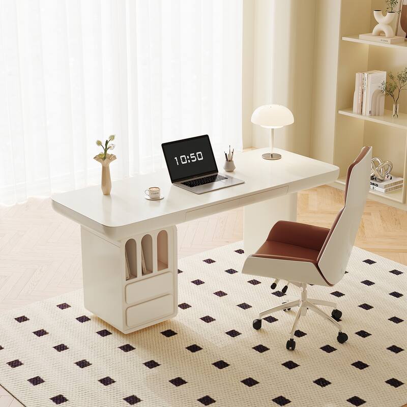 Modern Cream Large Desk with Drawers for Computer Office - 71"L