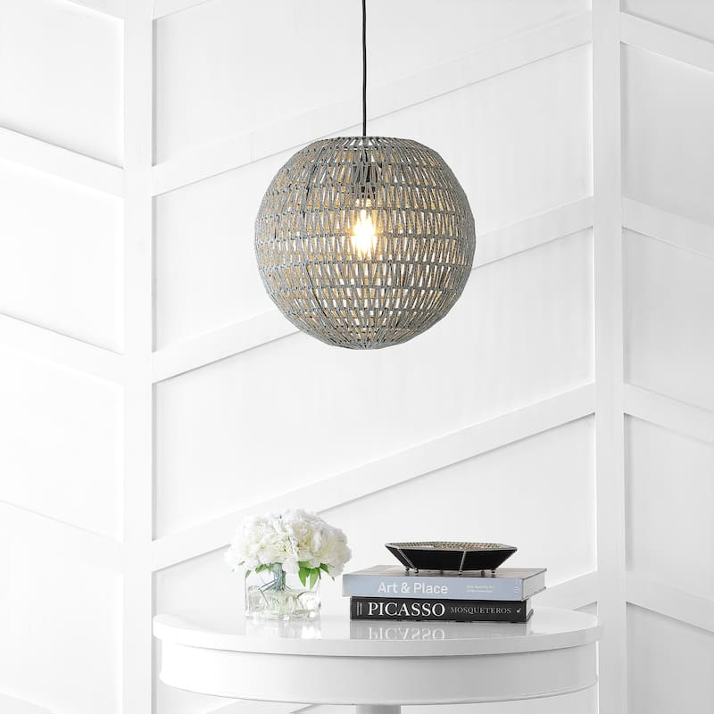 Campana 1-Light Bohemian Modern Woven Rattan/Iron LED Pendant, by JONATHAN Y