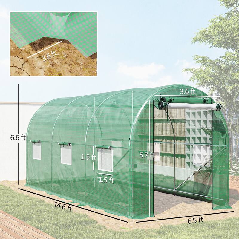 Outsunny 14.6'x6.5'x6.6' Hoop House Greenhouse , Walk-in Tunnel Greenhouse with PE Cover