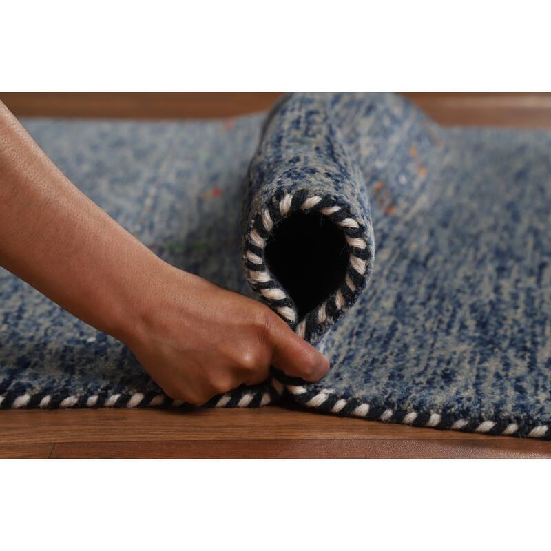 Hand Knotted Oriental 100% Wool Carpet Tribal Animal Pictorial Navy Blue & Blues Gabbeh Area Rug - 5' 10'' X 3' 11''