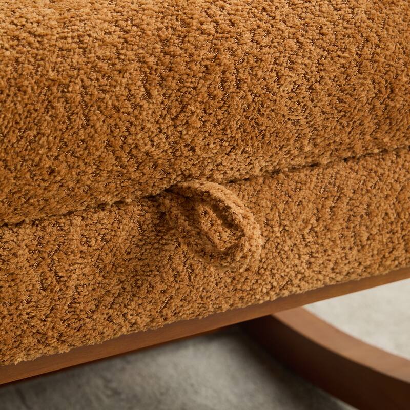 Boucle Fabric Rocking Chair with Retractable Footrest and Side Pocket