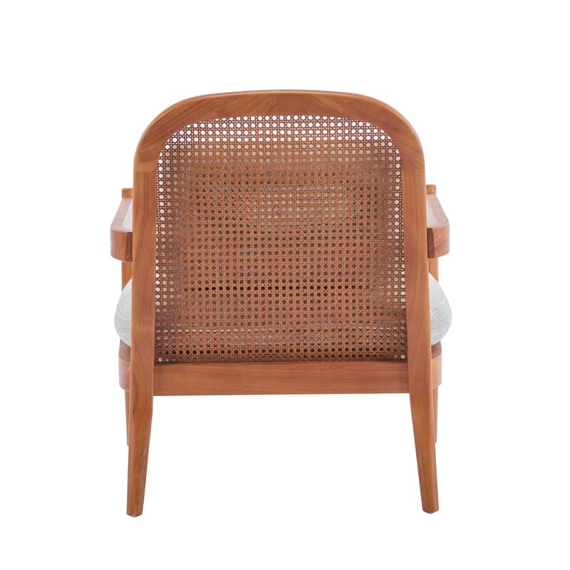 [Set Of 2] 26.6" Accent Chair With Walnut Finish Solid Wood Frame And Rattan Backrest,Comfy Armchairs