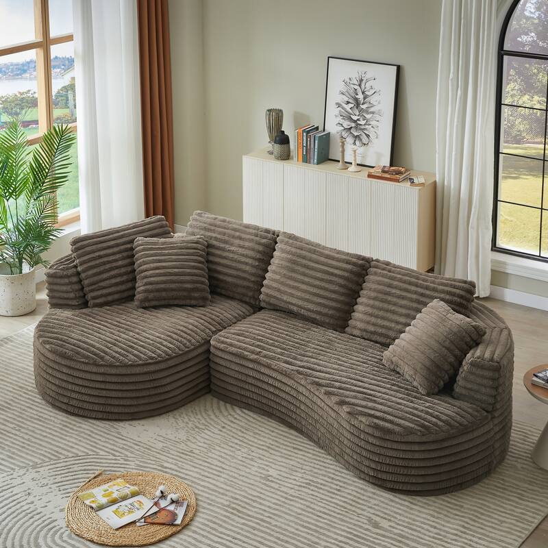 Curved Sectional Sofa with L-Shape Chaise Lounge, Oversized Corduroy Upholstered Sofa, Full-Compressed Deep Seat Sofa