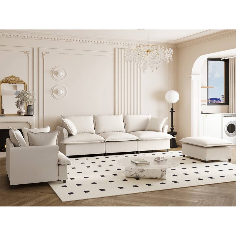 3-Piece Chenille Modular 5-Seat Sectional Set with Ottoman & Spring Cushions