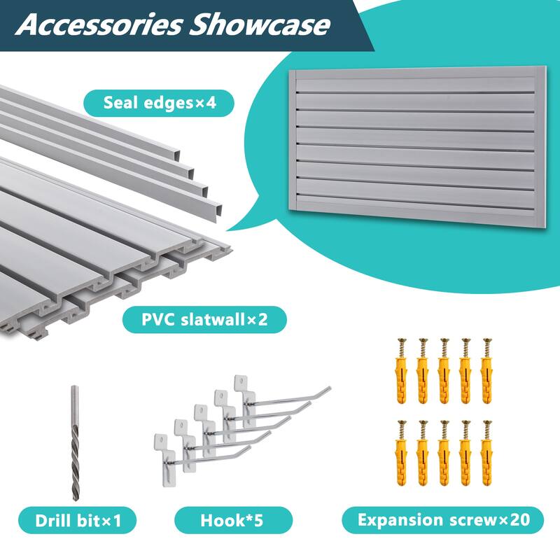 PVC Slat Wall Panels Heavy Duty Interlocking Design 4ft x 2ft Graphite Covers 8 Sqft - 47.24"L x 23.62"W x 0.25"H