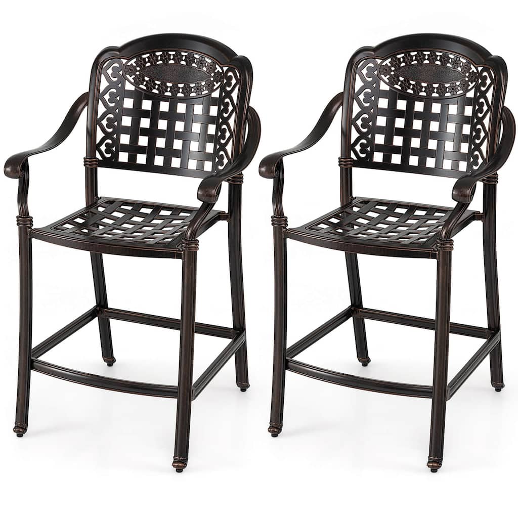 Costway 25.5” Outdoor Bar Stool Set of 2/4 with Ergonomic Back, Arms & - See Details - Copper