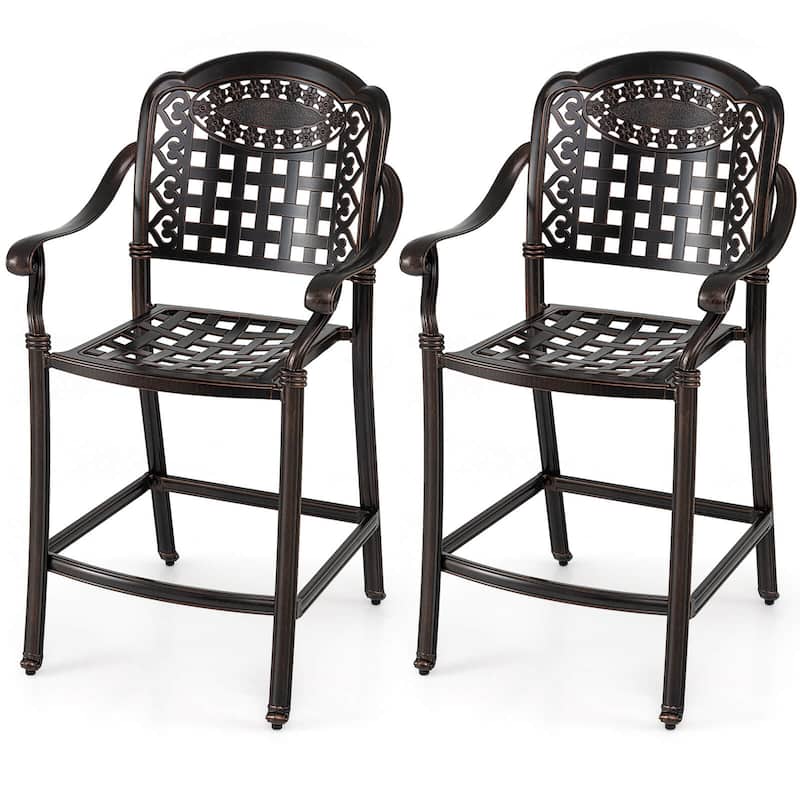 Costway 25.5” Outdoor Bar Stool Set of 2/4 with Ergonomic Back, Arms & - See Details - Copper - Set of 2