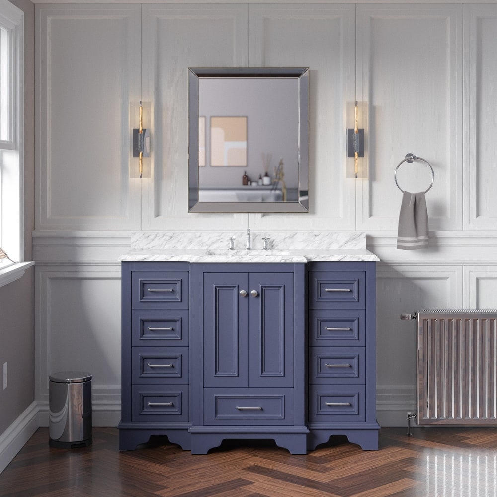 KitchenBathCollection Nantucket 48" Bathroom Vanity with Carrara Marble Top