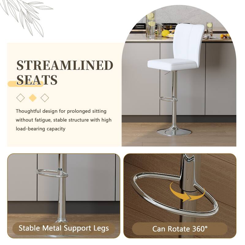 Modern 2-Piece PU Bar Stool Set — Smooth-Lined Backrest & Silver Trumpet Legs for Bar, Living Room, Lounge