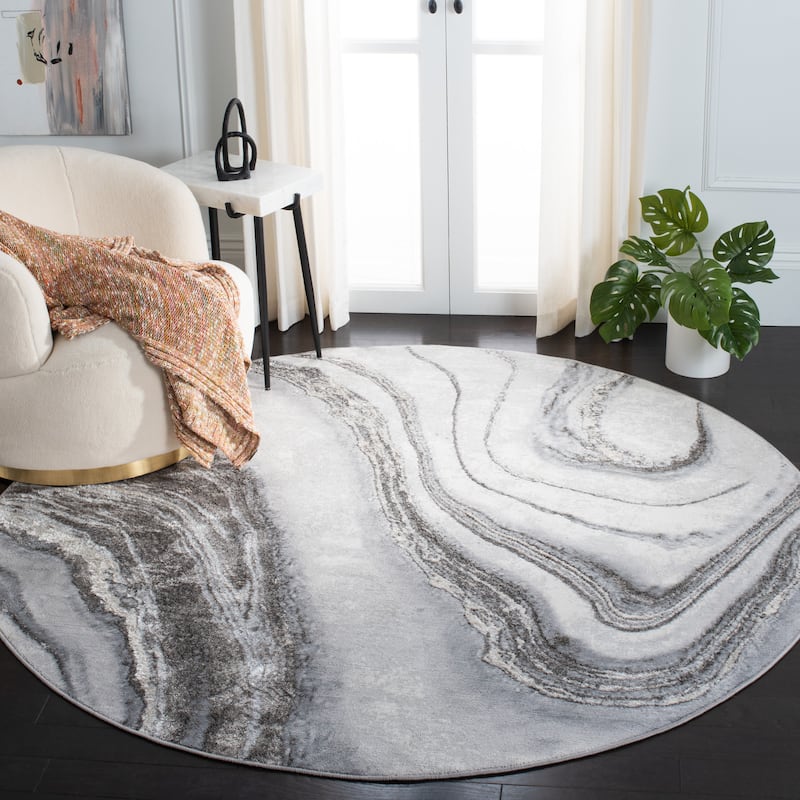 SAFAVIEH Orchard Ayala Modern Abstract Rug - 5' x 5' Round - Grey/Ivory