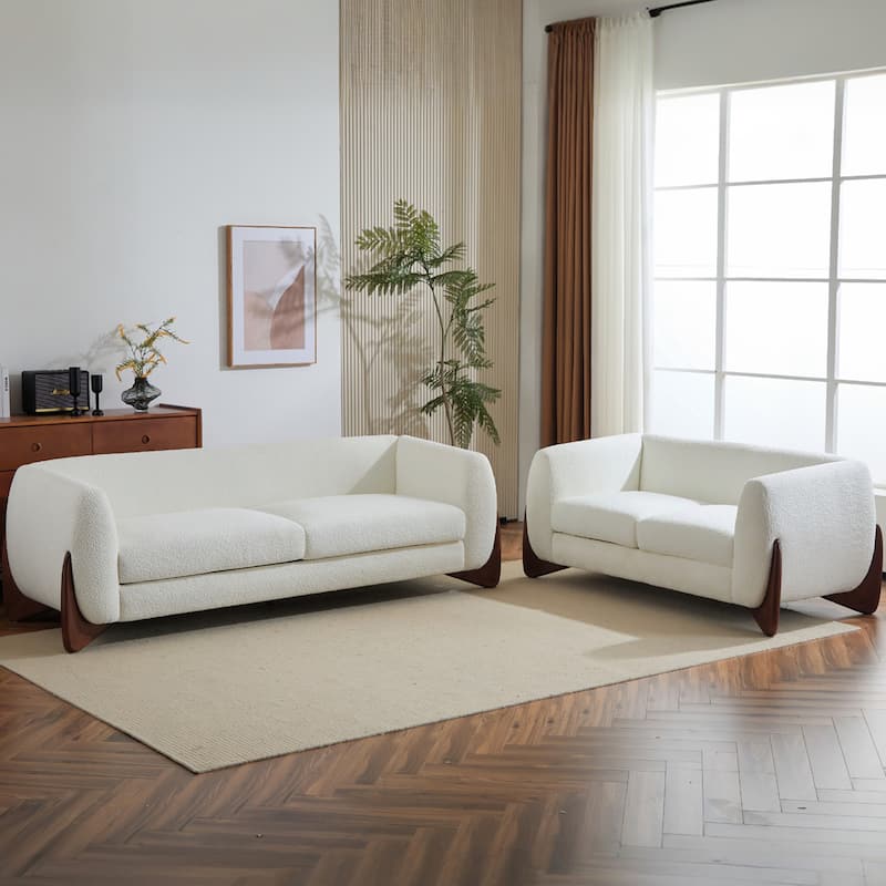 Arion Upholstered Boucle 2-Piece Living Room Sofa Set by Christopher Knight Home - White