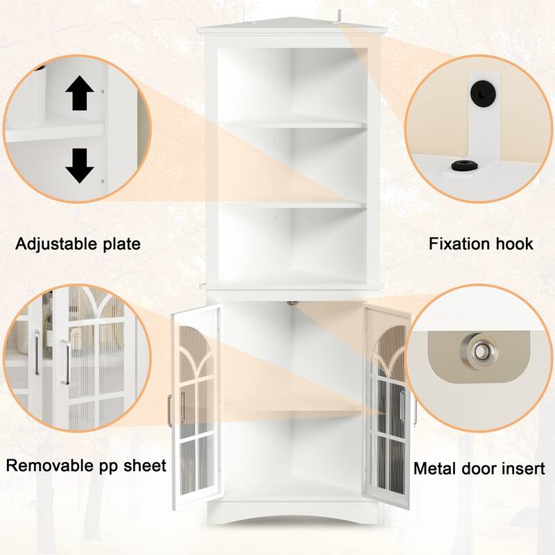 Corner Storage Cabinet, 63.3" Tall Bookcase with Doors & Adjustable Shelves, 5-Tier Corner Display Cabinet